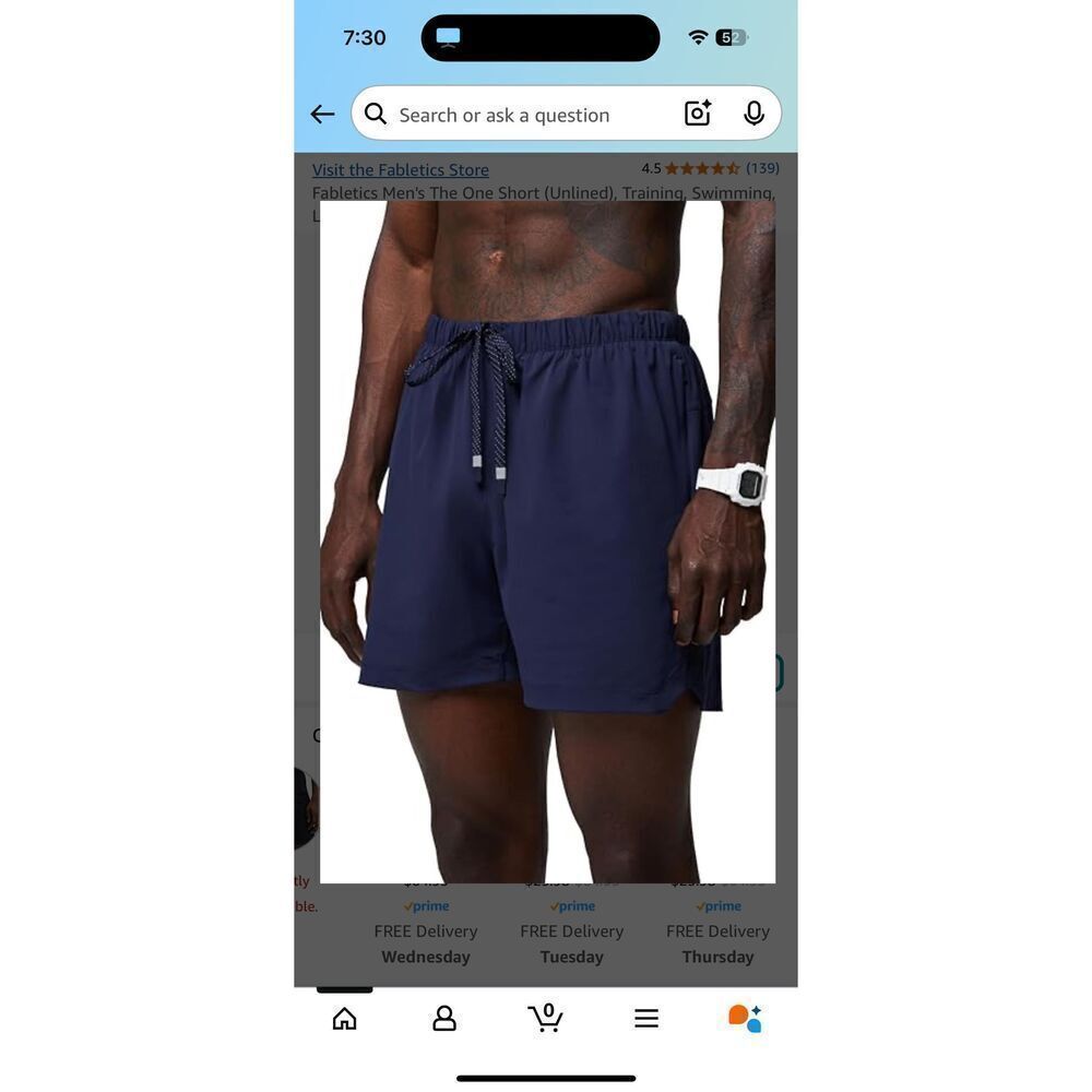 New Fabletics Men's The One Short (Unlined), Training, Swimming, Lightweight, Qu